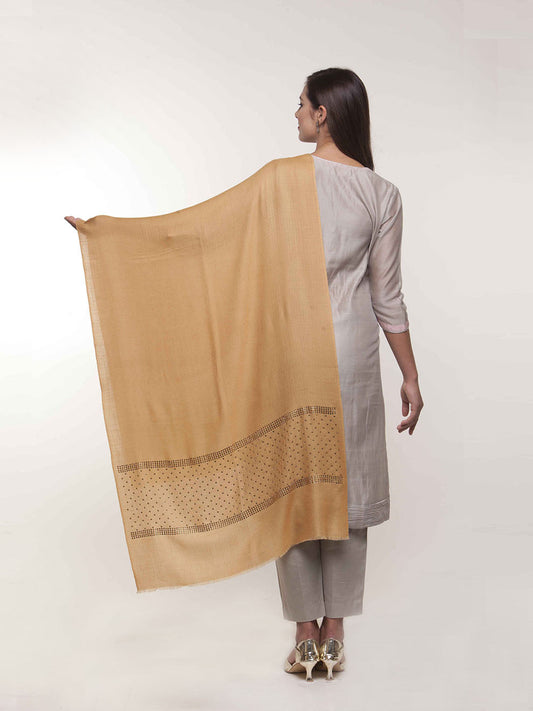 Mustard ochre cashmere wool stole with Swarovski geometric sparkle design