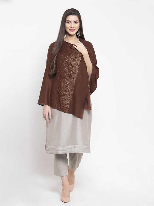 Coffee brown cashmere stole with Swarovski star sparkle pattern