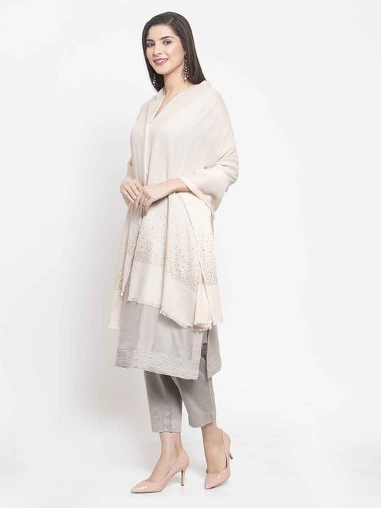 Ivory cashmere wool stole with Swarovski starry sparkle pattern