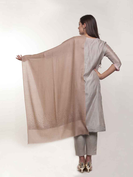 Dark beige cashmere stole with Swarovski starry crystal sparkle