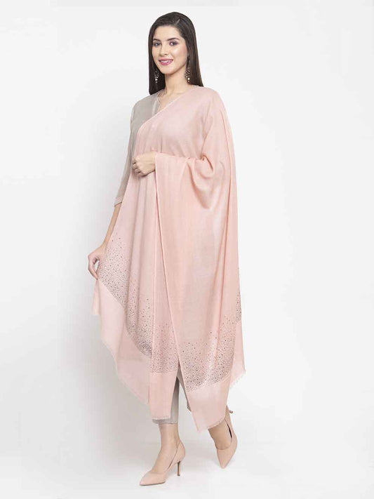 Peach pink cashmere stole with Swarovski starry sparkle