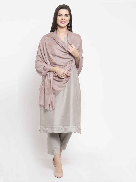 Rose nude beige cashmere stole with Swarovski floral vine crystals