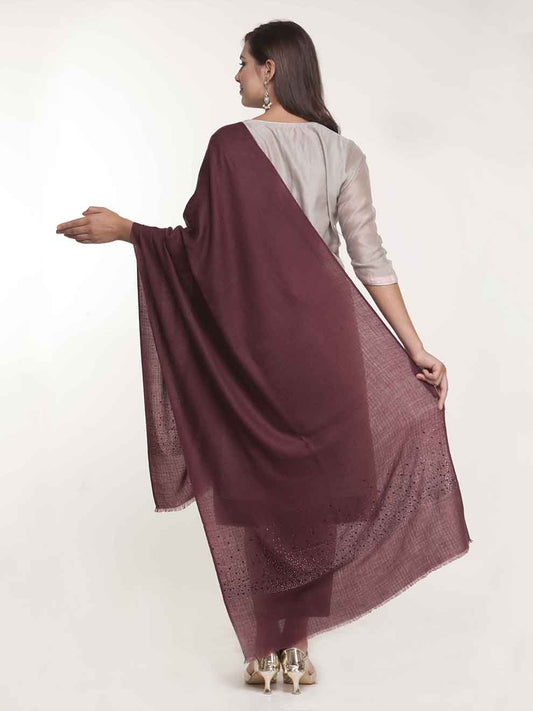 Wine burgundy cashmere stole with Swarovski starry sparkle for elegant occasions