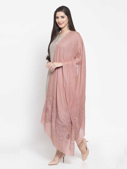 Rose pink cashmere stole with Swarovski floral twirl crystals for elegant styling