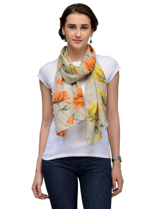 Sunbeam Lily Silk Satin Stole with Yellow Orange Florals