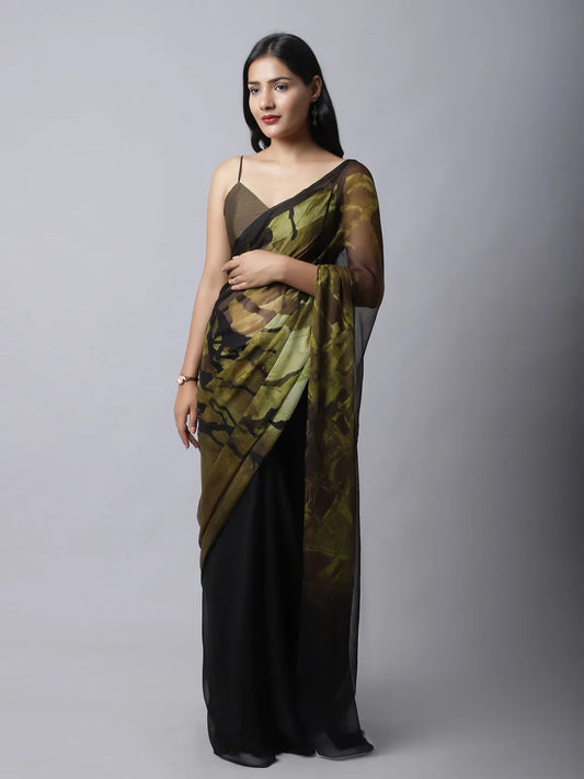 Bronze Mist Silk Chiffon Saree with earthy tones