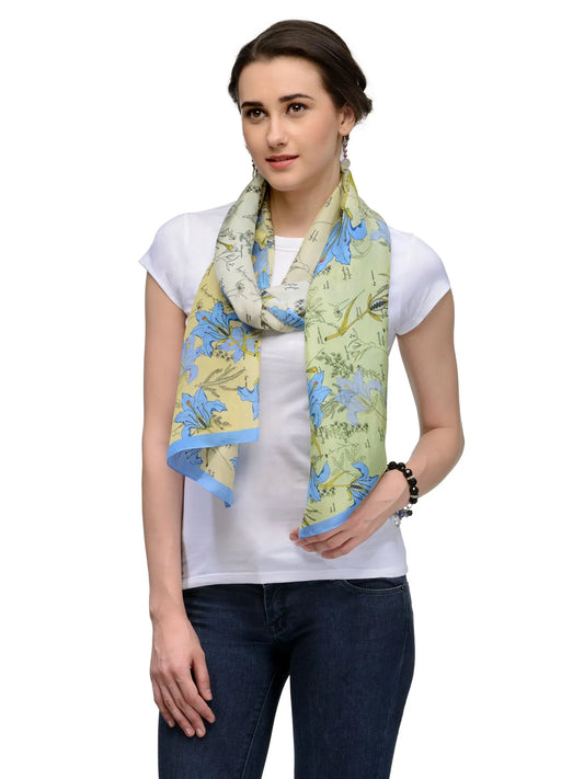 Hibiscus Silk Satin Stole with Lime Green and Yellow Floral