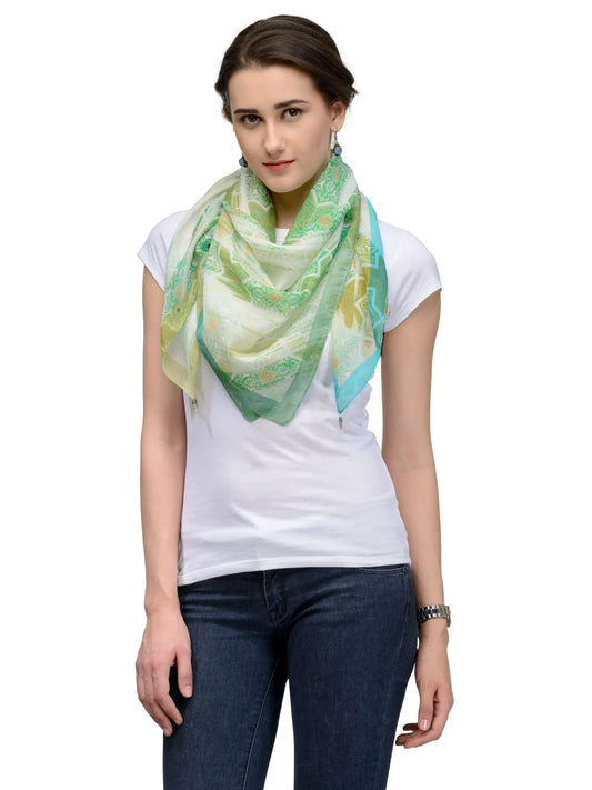 Lime green and pastel yellow abstract scarf