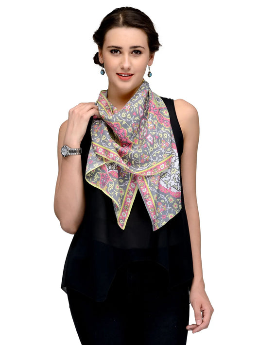Meenakar AshRose Silk Satin Stole with Pastel Arabesque Mughal Motif