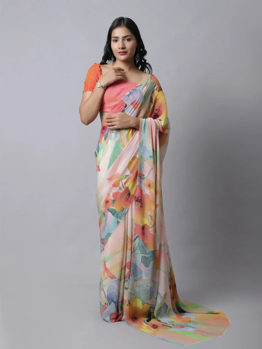 Hana Falls Crepe Silk Saree in misty blue