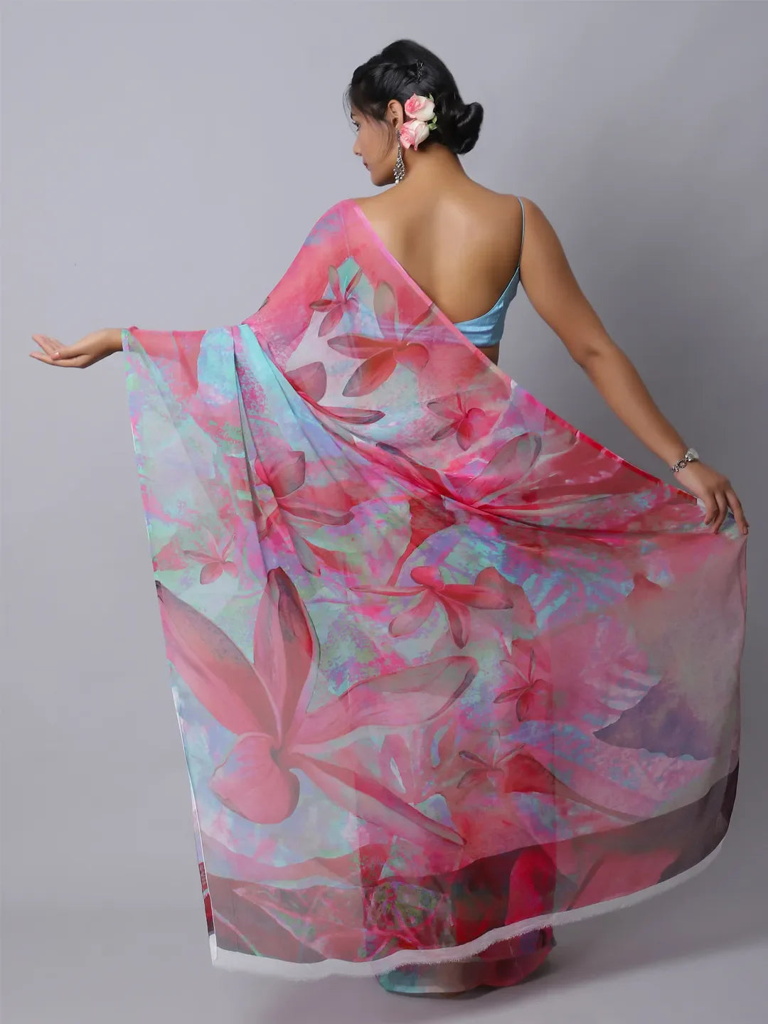Hydra Pink Silk Chiffon Saree - Bold Pink Elegance