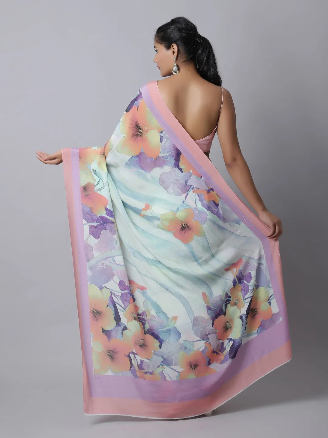 Lavandula Crepe Silk Saree in pastel hues