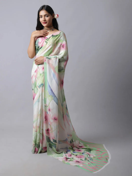 Moonlight Rose Crepe Silk Saree in soft hues