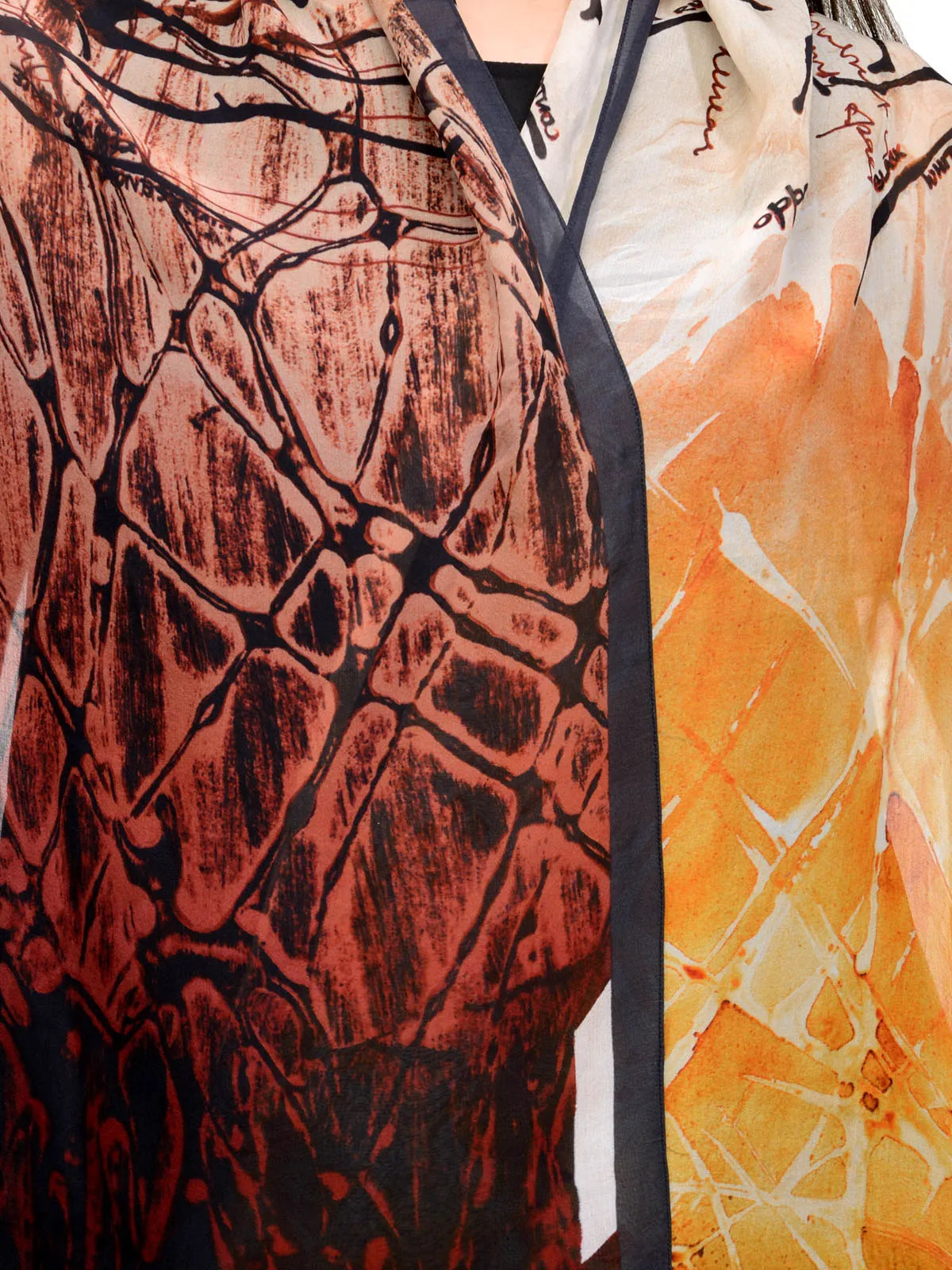 Molten Glow Amber and Charcoal Silk Chiffon Stole | Textured Designer Scarf
