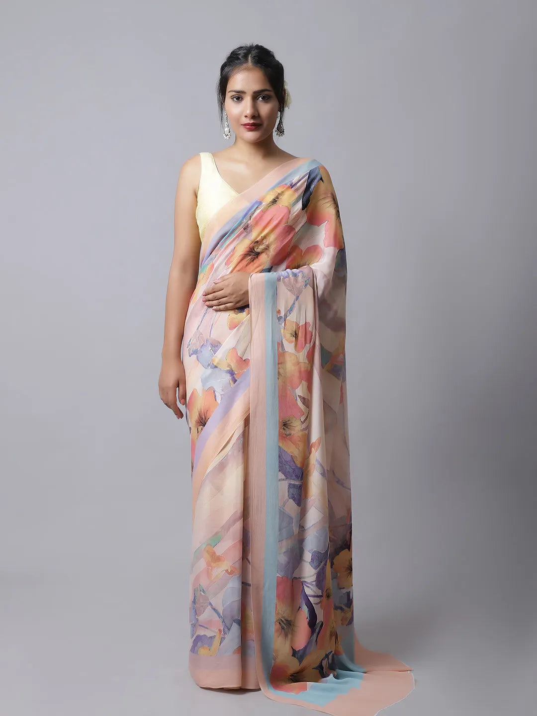 Osiana Silk Crepe Saree in pastel hues
