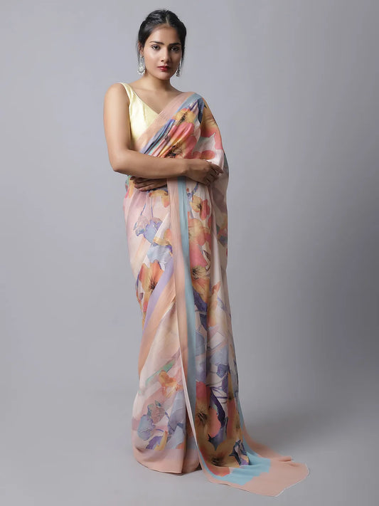 Osiana Silk Crepe Saree in pastel hues
