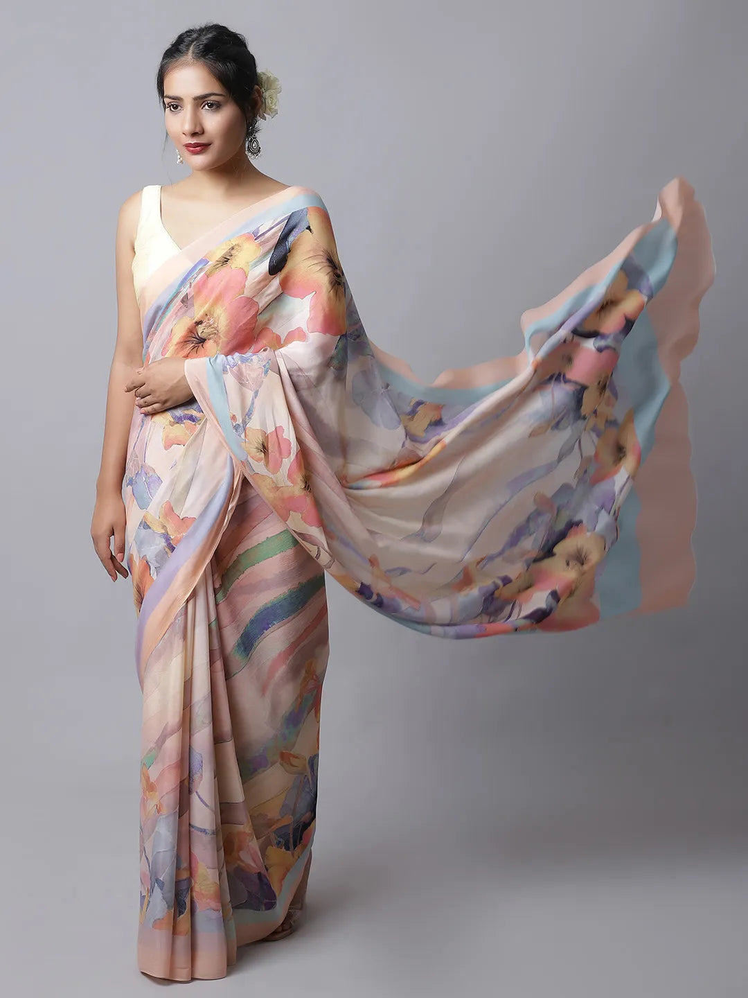 Osiana Silk Crepe Saree in pastel hues