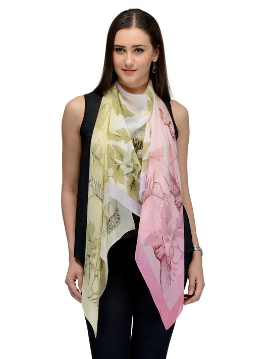 Blush and Yellow Sunblush Silk Chiffon Stole | Botanical Designer Scarf