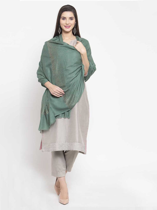 Pastel green cashmere stole with Swarovski star sparkle pattern