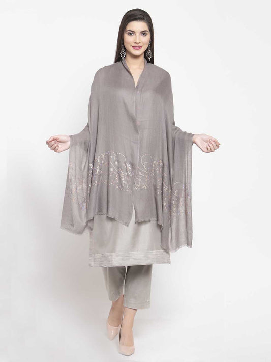 Grey cashmere stole with Swarovski floral vine shimmer