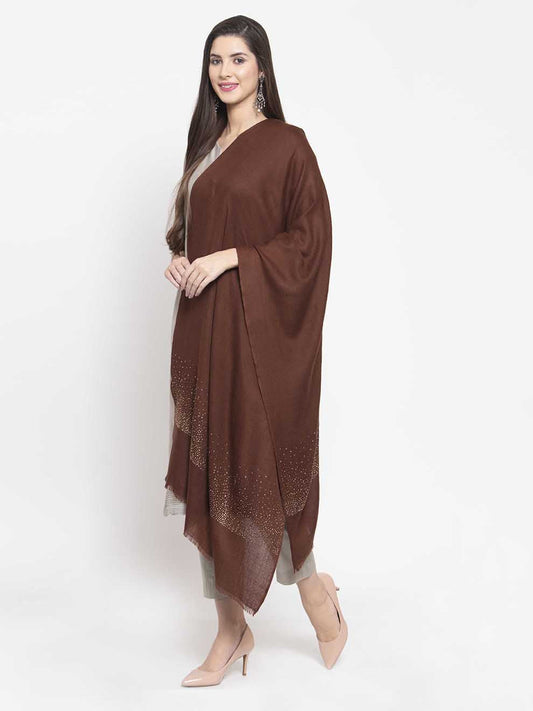 Coffee brown cashmere stole with Swarovski star sparkle pattern