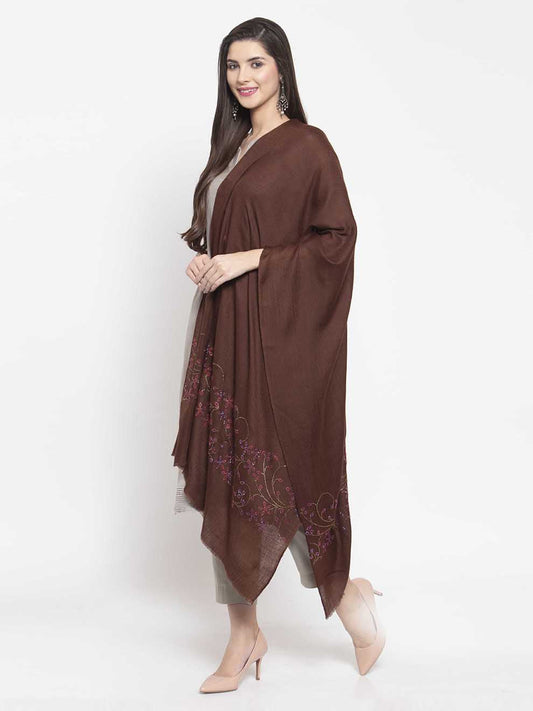 Coffee brown cashmere stole with Swarovski floral bloom crystals