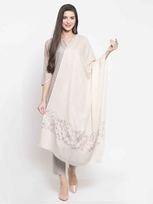 Ivory cream cashmere stole with Swarovski floral bloom in two colours