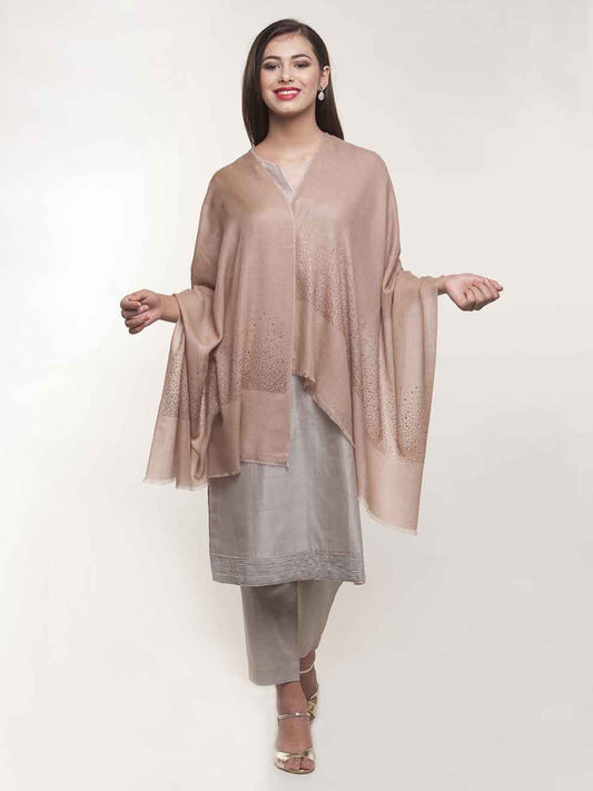 Dark beige cashmere stole with Swarovski starry crystal sparkle
