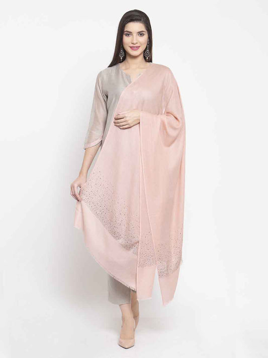 Peach pink cashmere stole with Swarovski starry sparkle