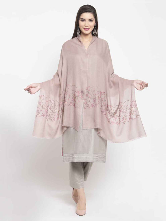 Rose nude beige cashmere stole with Swarovski floral bloom design