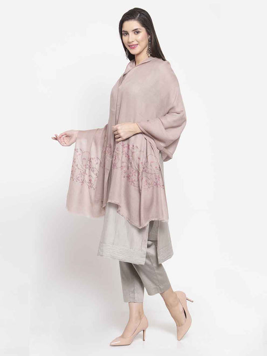 Rose nude beige cashmere stole with Swarovski floral bloom design
