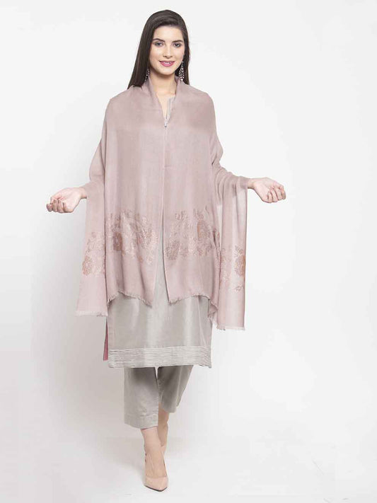 Rose nude beige cashmere stole with Swarovski floral vine crystals