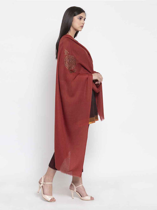 Terracotta coral red cashmere stole with Swarovski motif crystals for festive styling