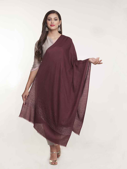 Wine burgundy cashmere stole with Swarovski starry sparkle for elegant occasions