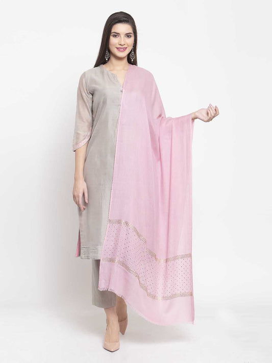 Pastel pink cashmere stole with Swarovski geometric lines for festive elegance
