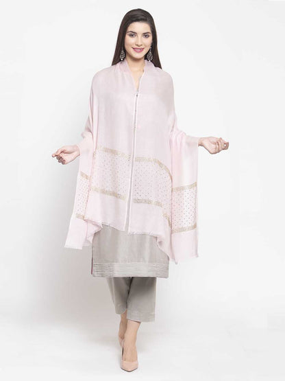 Light pastel pink cashmere stole with Swarovski geometric sparkle design