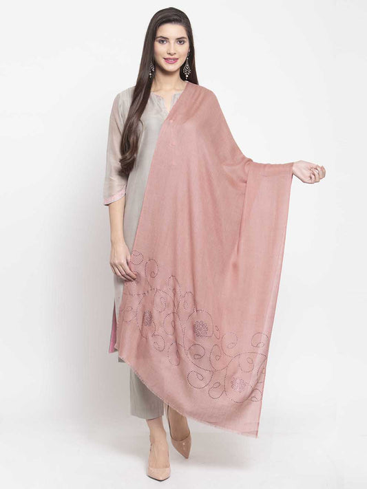 Rose pink cashmere stole with Swarovski floral twirl crystals for elegant styling