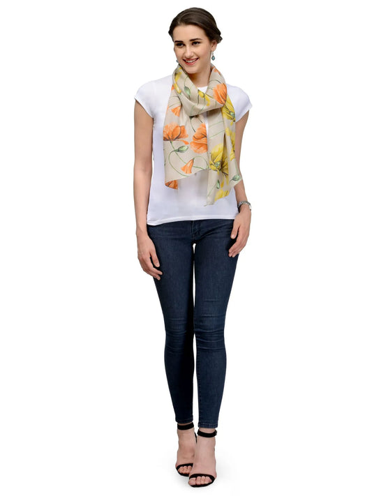 Sunbeam Lily Silk Satin Stole with Yellow Orange Florals