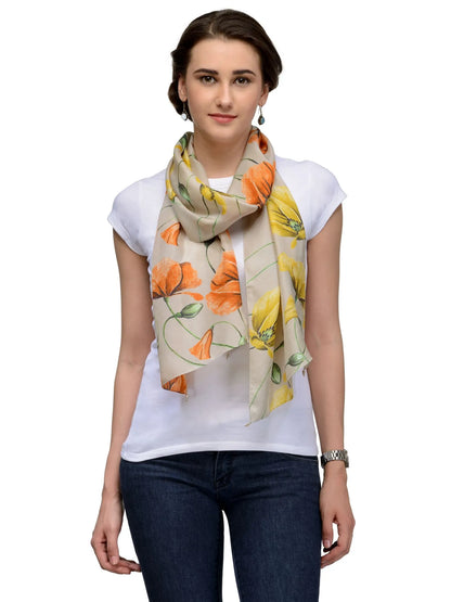 Sunbeam Lily Silk Satin Stole with Yellow Orange Florals