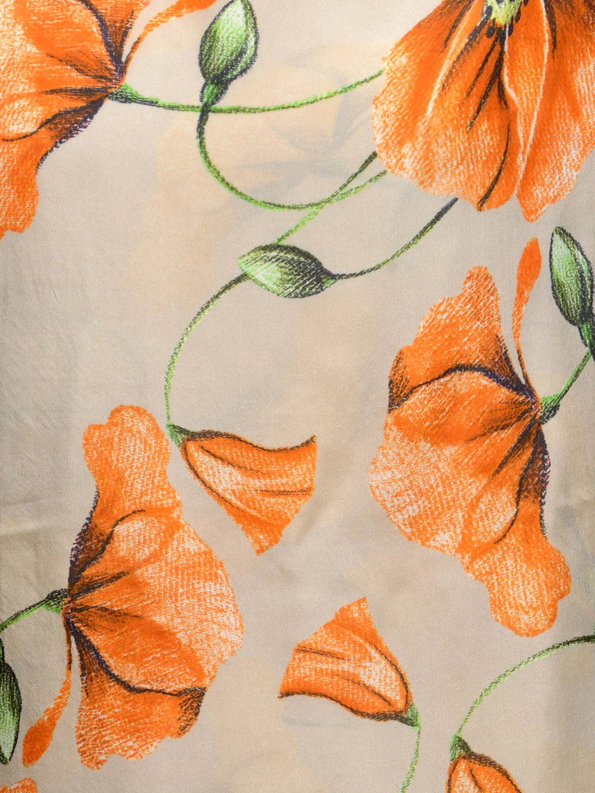 Sunbeam Lily Silk Satin Stole with Yellow Orange Florals