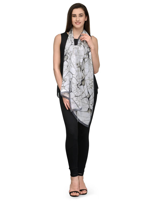 Cell Web Black and White Silk Chiffon Stole | Amoeba-Inspired Designer Sketch Scarf  
