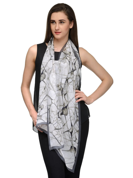 Cell Web Black and White Silk Chiffon Stole | Amoeba-Inspired Designer Sketch Scarf  