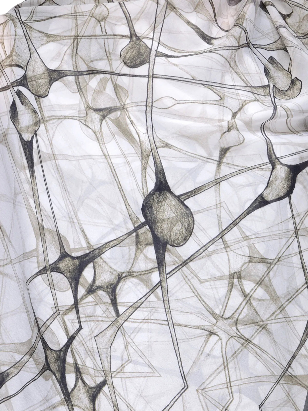 Cell Web Black and White Silk Chiffon Stole | Amoeba-Inspired Designer Sketch Scarf  