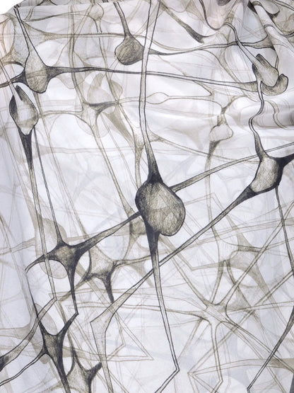 Cell Web Black and White Silk Chiffon Stole | Amoeba-Inspired Designer Sketch Scarf  