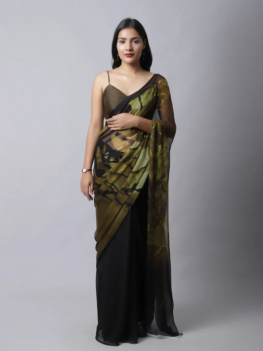 Bronze Mist Silk Chiffon Saree with earthy tones