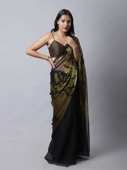 Bronze Mist Silk Chiffon Saree with earthy tones