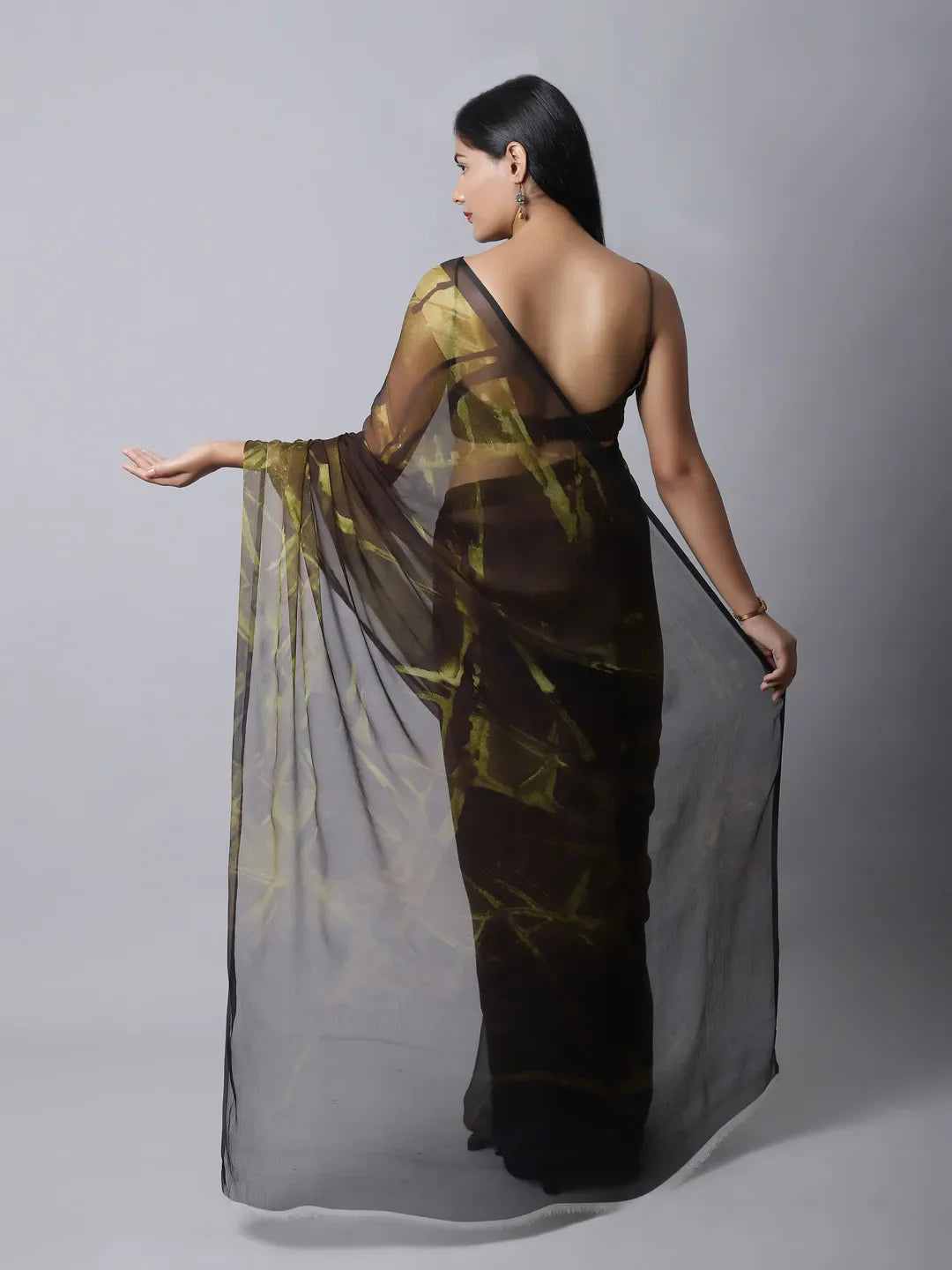 Bronze Mist Silk Chiffon Saree with earthy tones