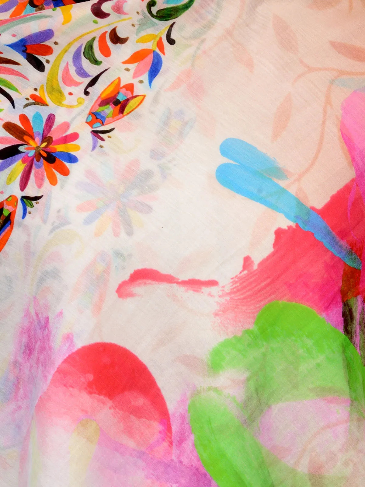 Artistic Indian Bloom scarf in multicolor with turquoise