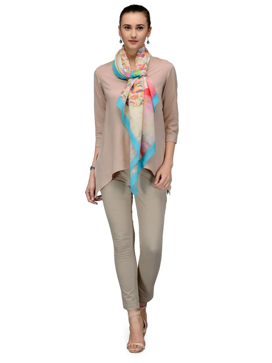 Artistic Indian Bloom scarf in multicolor with turquoise