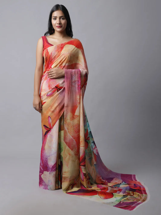 Celosia Crepe Silk Saree with vibrant floral patterns